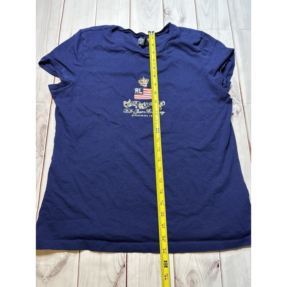 Polo Jeans Company Ralph Lauren Women's Navy Tshirt Fitted XL 100% Cotton Flag - Picture 4 of 5